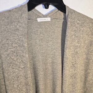 REBORN J Womens L Cardigan Sweater Heather Grey Elbow Patch Pockets Long Sleeve